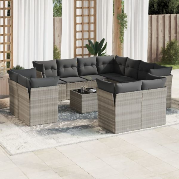 vidaXL 12-tlg. Garten-Sofagarnitur mit Kissen Hellgrau Poly Rattan, 3218522