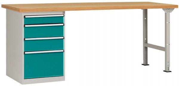 Manuflex Werkbanksystem COMBI Modell 5 mit Multiplexplatte, BxTxH = 2000 x 700 x 840 mm, Wasserblau, WC5110.5021