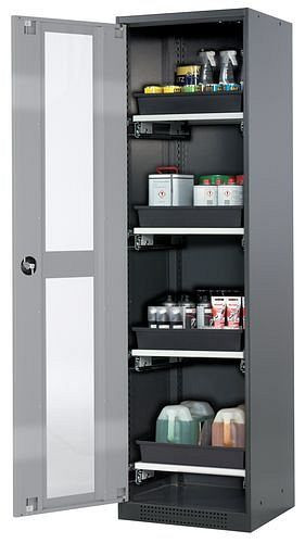asecos Chemikalienschrank Systema-T CS-54LG, Korpus anthrazit, Flügeltüren silber, 4 Tablarauszüge, 208915