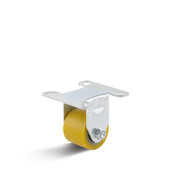 Torwegge Polyurethan Mini Schwerlastbockrolle, Tragfähigkeit 100 kg, Rad-Ø 35 mm, Radbreite 27 mm, Gesamthöhe 52,8 mm, Loch bis 49 x 49 mm, 0051034