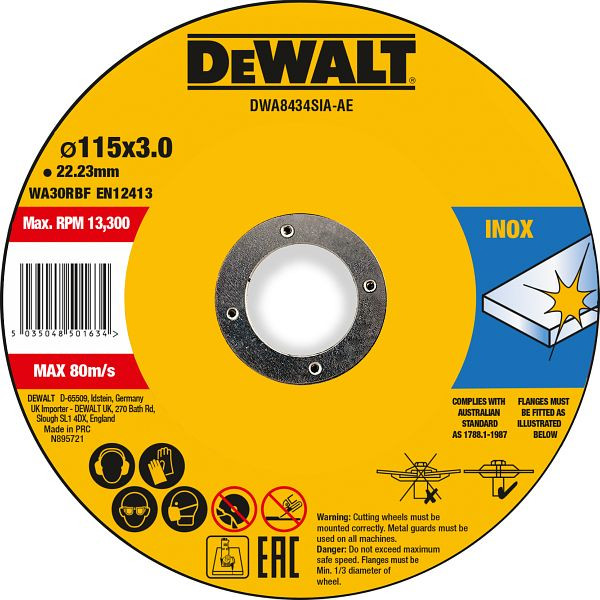 DeWalt High Performance Trennscheibe 115x3x22,23 mm Inox Typ 42 (gekröpft), VE: 25 Stück, DWA8434SIA-AE