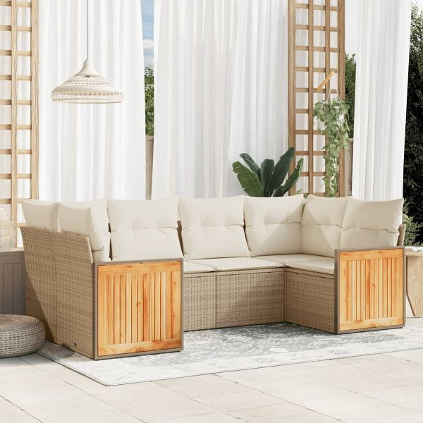 vidaXL 6-teilig Garten-Sofagarnitur mit Kissen Beige Poly Rattan, 3227941