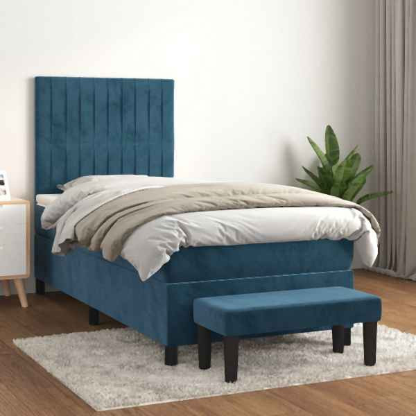 vidaXL Boxspringbett mit Matratze Dunkelblau 100x200 cm Samt, 3137951