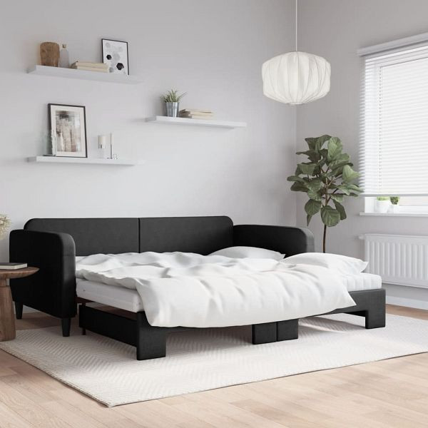 vidaXL Tagesbett Ausziehbar mit Matratzen Schwarz 100x200 cm Stoff, 3196841