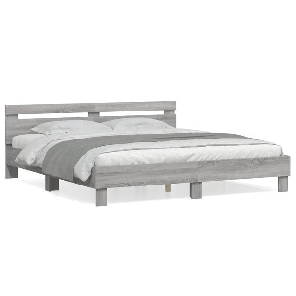 vidaXL Bettgestell mit Kopfteil Grau Sonoma 180x200 cm Holzwerkstoff, 3207404