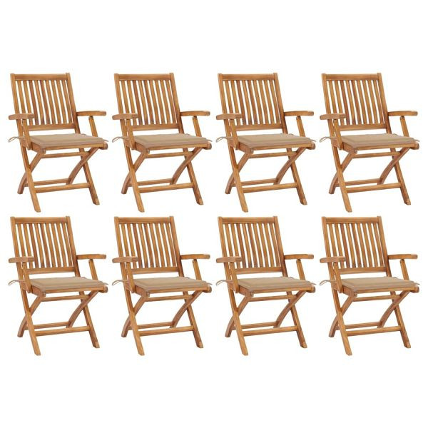 vidaXL Klappbare Gartenstühle mit Kissen 8 Stück Massivholz Teak, 3072780