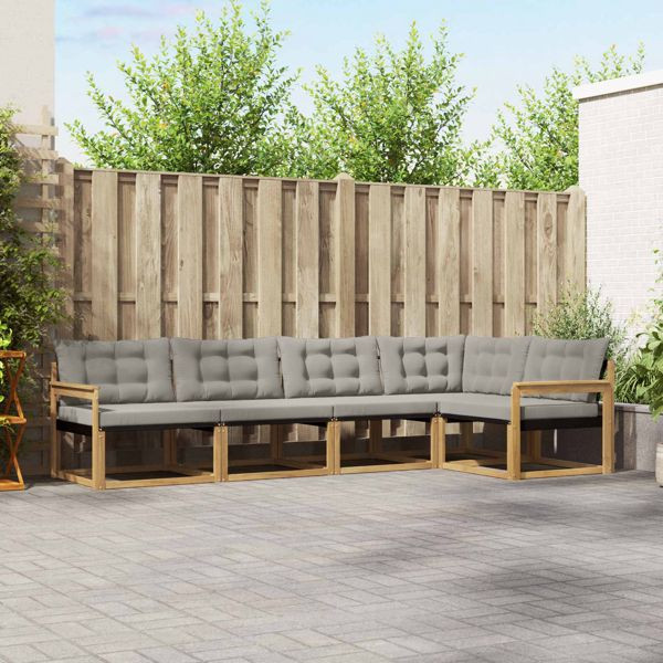 vidaXL Outdoor-Sofagarnitur mit Kissen 5-teilig Weiß und Hellgrau, 3388677