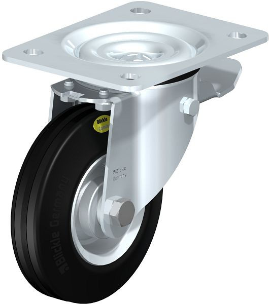 Blickle LK-RD 125R-3-ST Stahlblech-Lenkrolle, schwere Ausführung, mit Anschraubplatte & Feststeller, Zweikomponenten-Vollgummi, Schwarz, 293449