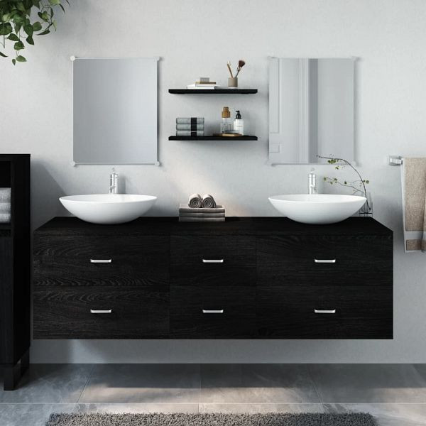 vidaXL 5-tlg. Badmöbel-Set Schwarz Holzwerkstoff, 242563