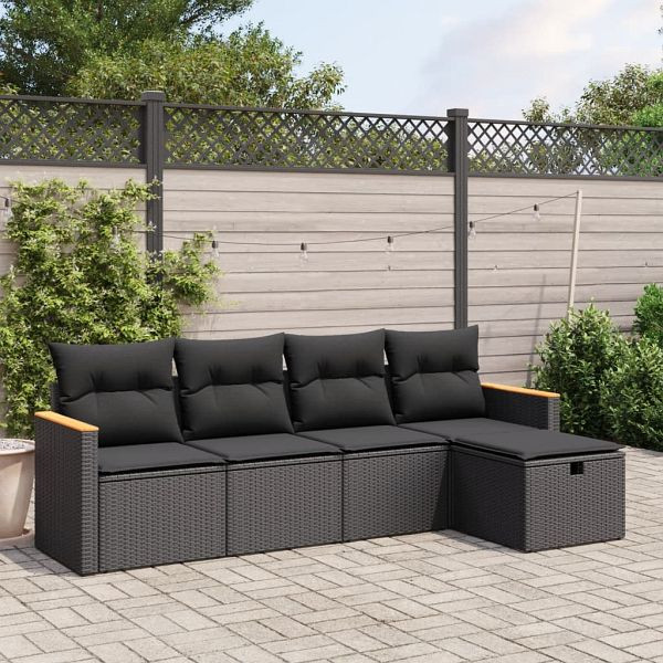vidaXL 5-tlg. Garten-Sofagarnitur mit Kissen Schwarz Poly Rattan, 3265283