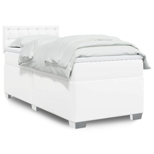 vidaXL Boxspringbett mit Matratze Weiß 90x200 cm Kunstleder, 3288405