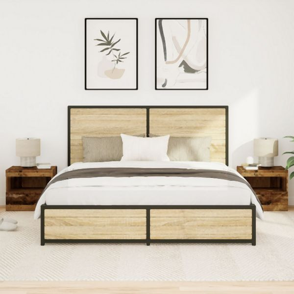 vidaXL Nachttische mit LED-Lichtern 2 Stück Altholz 50x40x45 cm, 862181