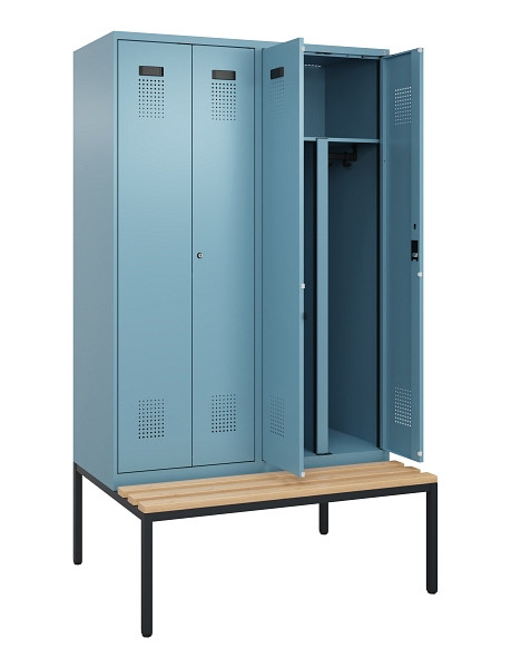 C+P PSA Doppel-Spind Evolo PLUS, Bank, 4 Abteile, 2120x1200x815mm, 0010/0010, Zylinderschloss, Sitzfläche Buche-Hartholz, Sitzbank, 0490527-40P S10048