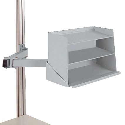 Manuflex Sichtboxen-Regal-Halter-Element für CANTOLAB und ALU mit Doppelgelenk, BxTxH= 435 x 165 x 120 mm, Alusilber, ZB8248.9006