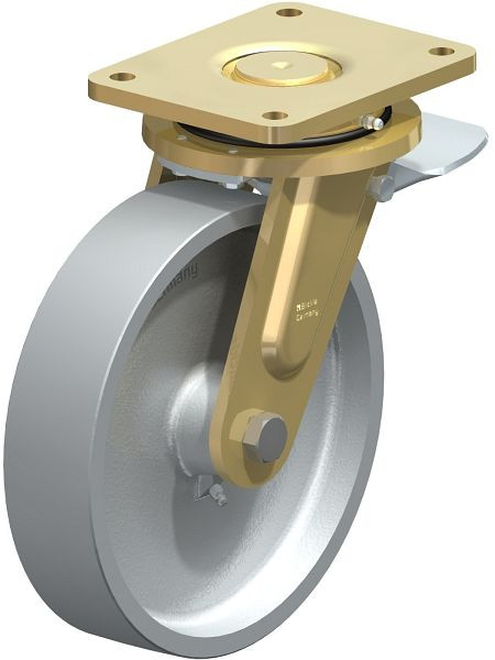 Blickle LS-G 250G-ST Stahlgeschweißte Schwerlast-Lenkrolle, schwere Drehkranz-Ausführung mit Feststeller, Guss, Grau, 96685