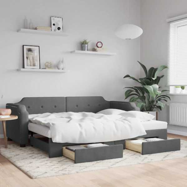 vidaXL Tagesbett Ausziehbar mit Schubladen Dunkelgrau 80x200 cm Stoff, 3197666