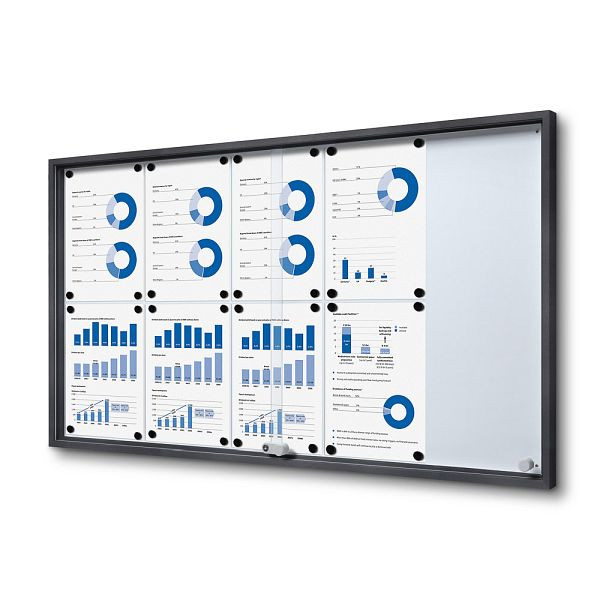 Showdown Displays Abschließbarer Schaukasten Innen mit Schiebetüren Slim 10 x A4 Anthrazit, SCSLG10xA4C7016JS