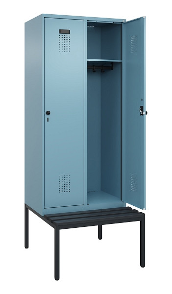 C+P Spind Evolo PLUS, 2 Abteile, 2120x800x815mm, 0010/0010, Haken 4, Drehriegel, Sitzfläche Kunststoff, Sitzbank, 0490507-22 S10075