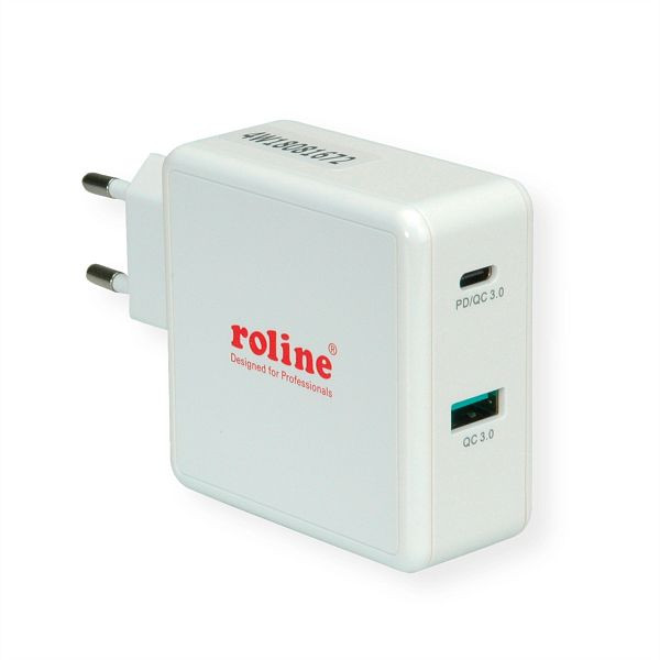 ROLINE USB Charger mit Euro-Stecker, 2 Port (1x QC3.0 + 1x PD), 49, 5W, 19.11.1032