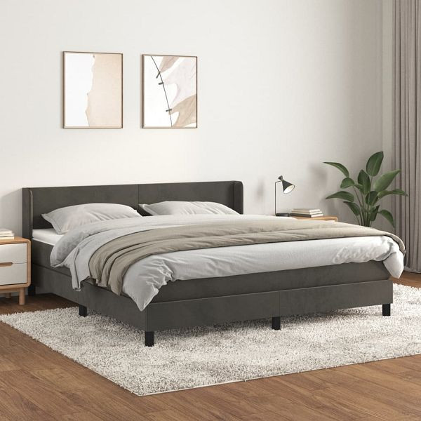 vidaXL Boxspringbett mit Matratze Dunkelgrau 180x200 cm Samt, 3130854