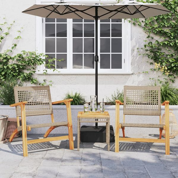 vidaXL 3-teilig Bistro-Set Beige Poly Rattan und Massivholz Akazie, 365867