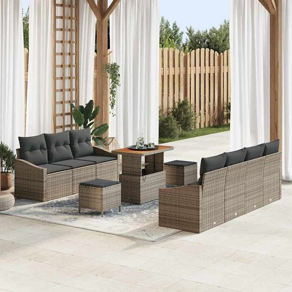 vidaXL Garten-Sofa-Set mit Kissen 10-teilig Grau 90 x 55 x 71 cm, 3364573