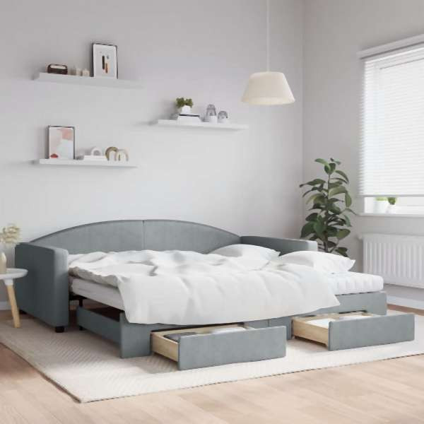 vidaXL Tagesbett Ausziehbar mit Schubladen Hellgrau 100x200 cm Stoff, 3197247