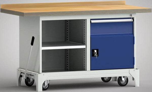 KLW Fahrbare Profi-Werkbank - 1500 x 700 x 871 mm L x B x H, links Schrank, offen; rechts 150EA/Türe, WP782N-1500M45-E7033
