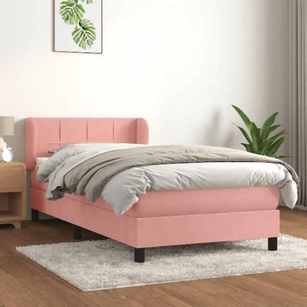 vidaXL Boxspringbett mit Matratze Rosa 100x200 cm Samt, 3127480