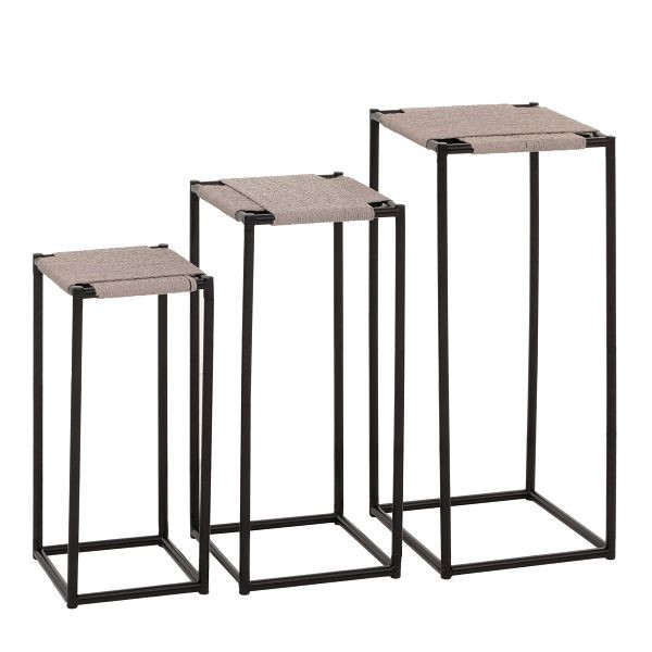 Mendler 3er-Set Blumentisch HWC-N70, Beistelltisch Tisch Blumenständer Ablage, stapelbar, Metall Papierseil, grau, 108266