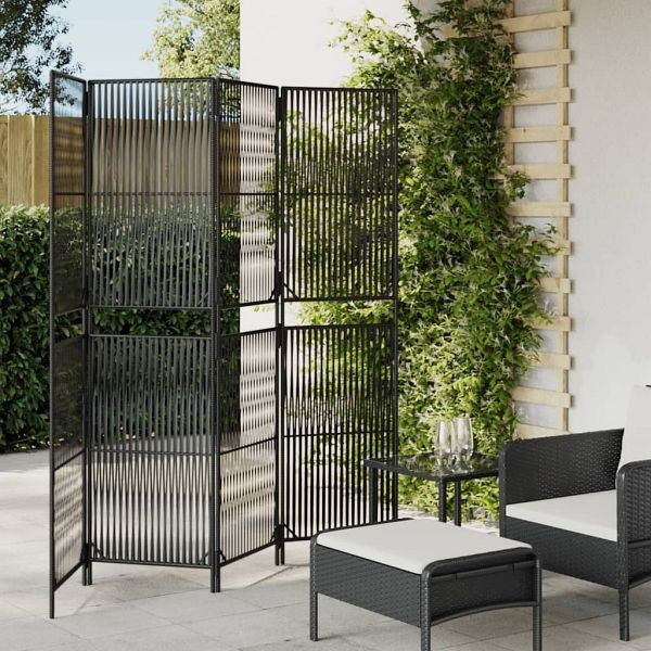 vidaXL Paravent 4-tlg. Schwarz Poly Rattan, beschichteter Stahl, 365376