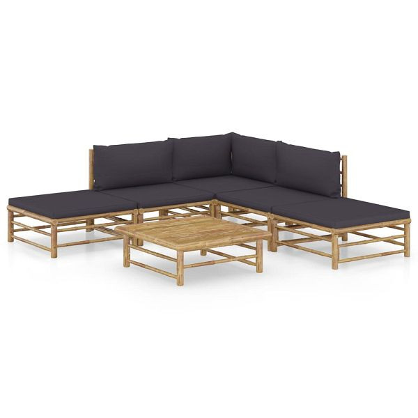vidaXL 6-teilig Garten-Lounge-Set mit Dunkelgrauen Kissen Bambus, 3058188