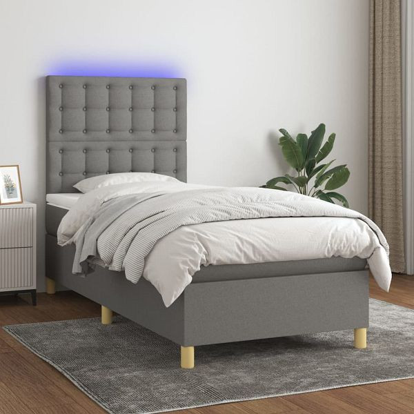 vidaXL Boxspringbett mit Matratze & LED Dunkelgrau 80x200 cm Stoff, 3135710