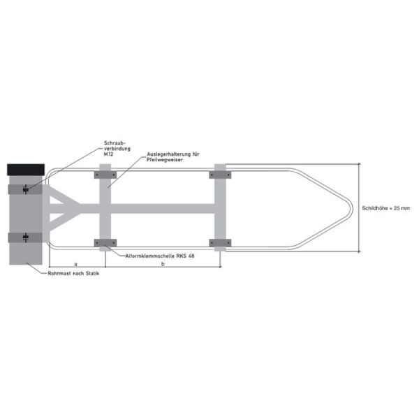 Stein HGS Ausleger-Halterung für Pfeilwegweiser, 400x1500mm, Schellenbefestigung, ah40159