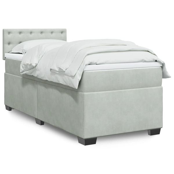 vidaXL Boxspringbett mit Matratze Hellgrau 100x200 cm Samt, 3286246