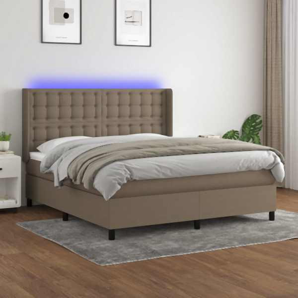 vidaXL Boxspringbett mit Matratze & LED Taupe 160x200 cm Stoff, 3138649