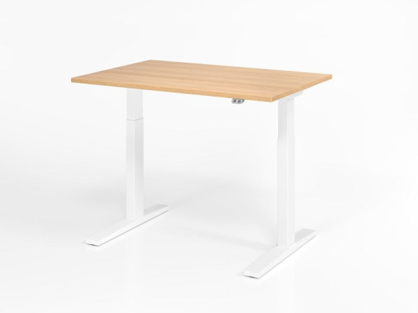 Hammerbacher Schreibtisch XMKA12, 120 x 80 cm, Platte: Eiche, 25 mm dick, ABS-Dickkante, Rechteckform, Weiß, VXMKA12/E/W