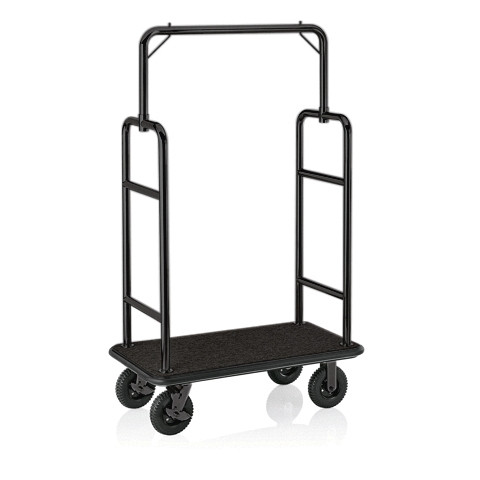 WAS Gepäckwagen TRANSIT, 112 x 60 x 185 cm, schwarz, schwarzer Teppich, Edelstahl, 4425511