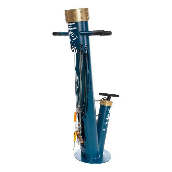 Stein HGS Fahrrad-Servicestation Modell BM2026, RAL 5020 - Ozeanblau, (Stahl "Kronen" in goldener Farbe), 63682.0001