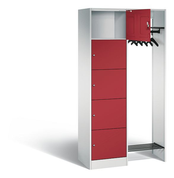 C+P Offene Garderobe Serie 8070, H1950xB960xT480mm, Farbe: Lichtgrau / Rubinrot, 82700-00 S10005