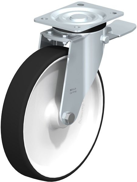 Blickle L-POTH 250G-3-ST Stahlblech-Lenkrolle, mittelschwere Ausführung, mit Anschraubplatte & Feststeller, Thermoplastisches Polyurethan, Grau, 754974