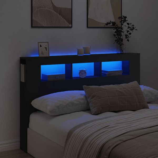 vidaXL LED-Kopfteil Schwarz 160x18,5x103,5 cm Holzwerkstoff, 837352