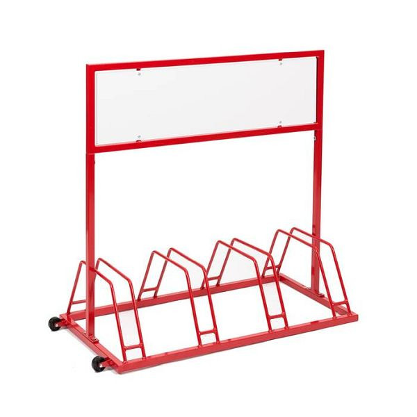 Stein HGS Werbe-Fahrradständer Typ EW 7004 mit Laufrollen, RAL 9010 reinweiß, mit Digitaldruck zweiseitig, mehrfarbig, laminiert, 24657-03