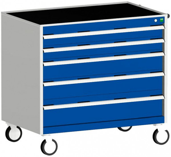 bott cubio Schubladenschrank mobil bestückt mit 5 Schubladen BxTxH: 1050 x 650 x 980 mm, RAL 7035/5010, 40402075.11V