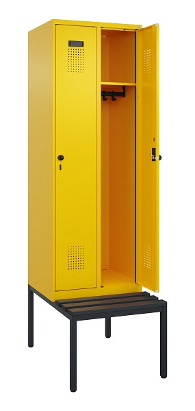 C+P Spind Evolo PLUS, 2 Abteil, 2120x600x815mm, 1023/1023, Drehriegel, Sitzfläche Kunststoff, Sitzbank, 0490507-20 S10076