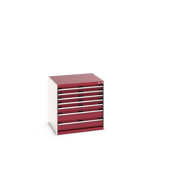 bott cubio Schubladenschrank bestückt, mit 7 Schubladen, BxTxH: 800x750x800mm, RAL 7035/3004, Purpurrot, 40028100.24V