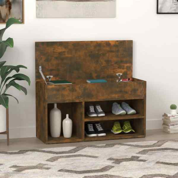 vidaXL Schuhbank Räuchereiche 80x30x45 cm Holzwerkstoff, 816053