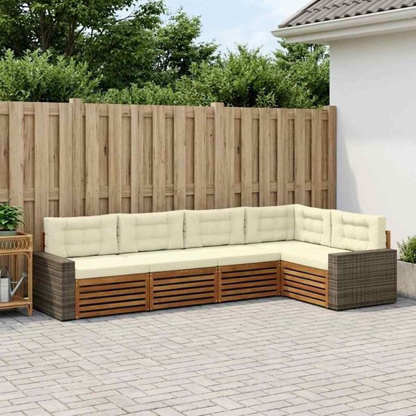 vidaXL Outdoor-Sofagarnitur 5-teilig Natur und Creme 331 x 172,5 x 73 cm, 3383368