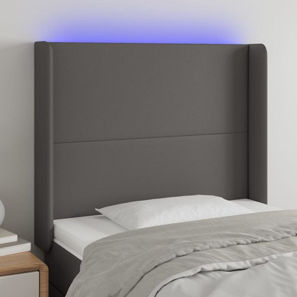 vidaXL LED Kopfteil Grau 103x16x118/128 cm Kunstleder, 3123856