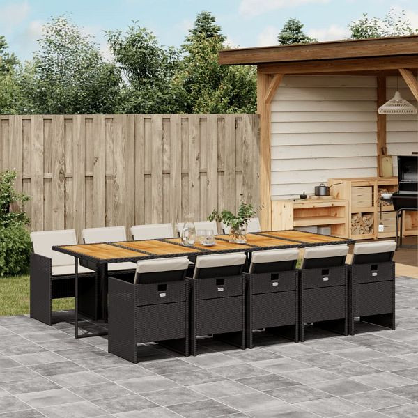 vidaXL 11-teilig Garten-Essgruppe mit Kissen Schwarz Poly Rattan, 3277706